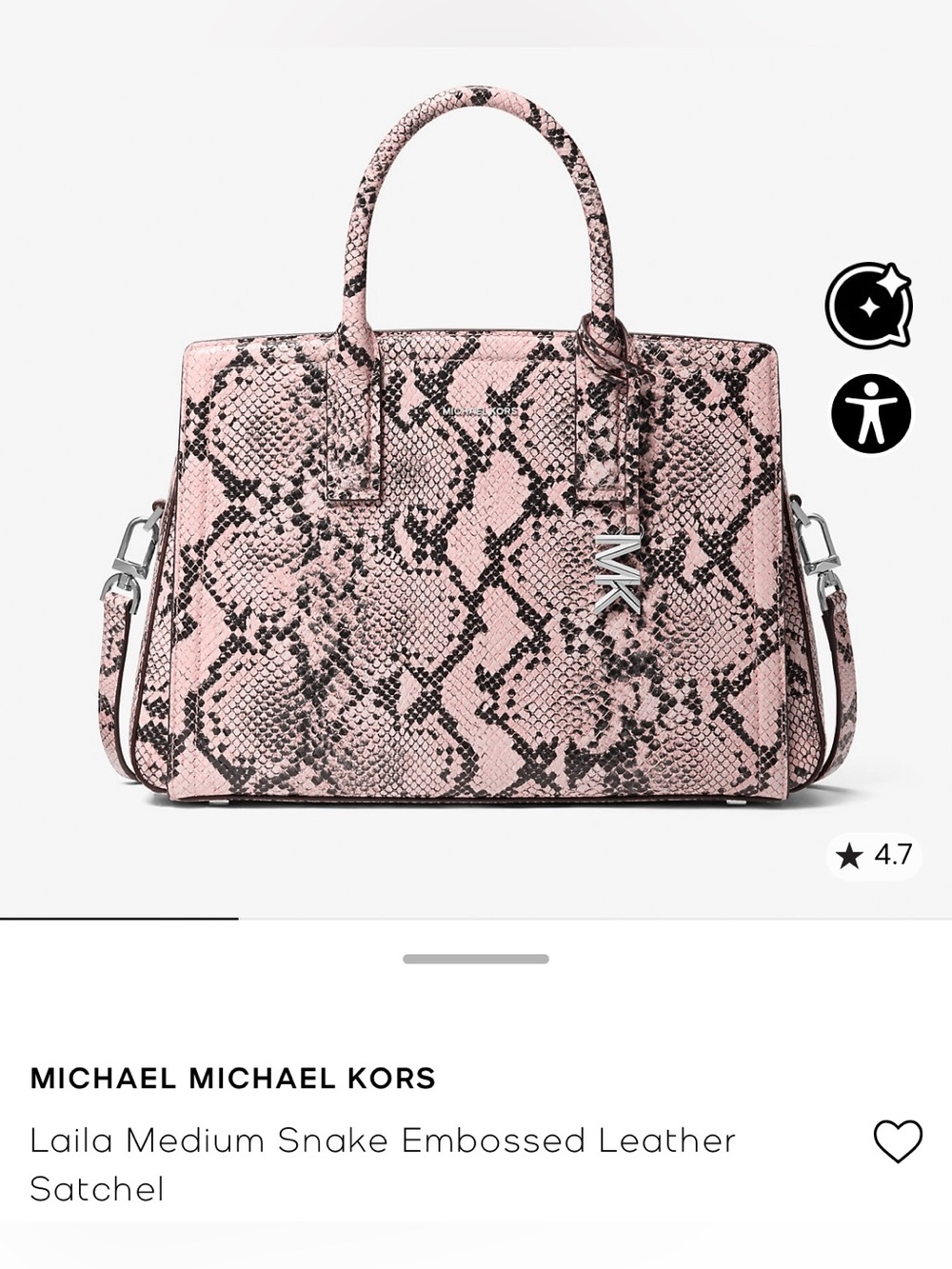 MICHAEL Michael Kors Pink Snake-Embossed Leather Satchel with Silver Hardware